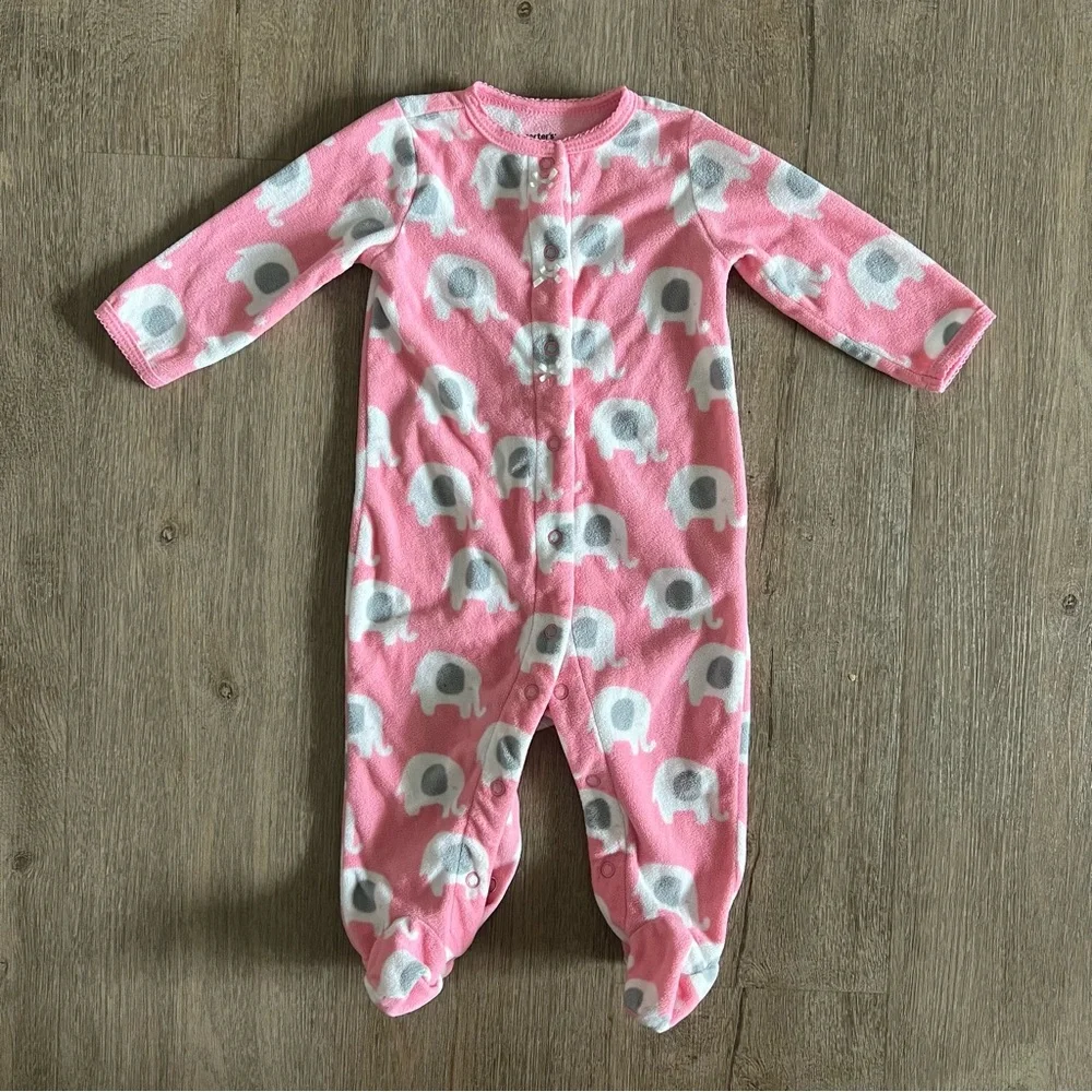 Baby Girl Fleece Footed Sleepers Lot – Size 6M – 3 Pack Elephants Llama Fox - Picture 2 of 10